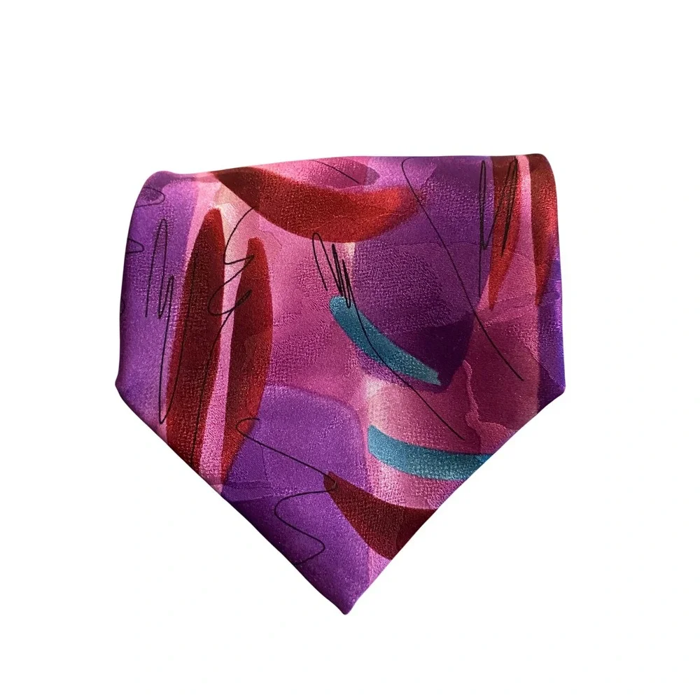 J Garcia Silk Tie Courtyard Performance Collection 38‎ Abstract Purple Teal 2004